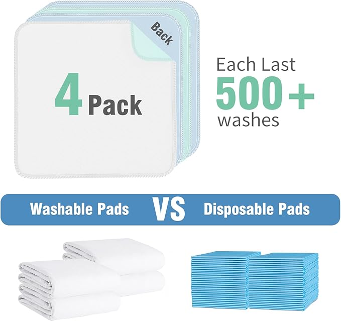Washable Pee Pads for Dogs 4 Pack, 34" x 36" Waterproof Incontinence Bed Pads for Adults, Elderly and Kids, Nursing Pads, Chucks Pads, Super Asorbent Training Pads, Whelping Pads, Blue & Green