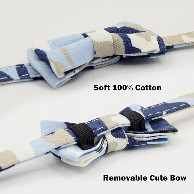 Cat Collar Breakaway with Bell and Bow Tie, Plaid Design Adjustable Safety Kitty Kitten Collars(6.8-10.8in)（Camo 3）
