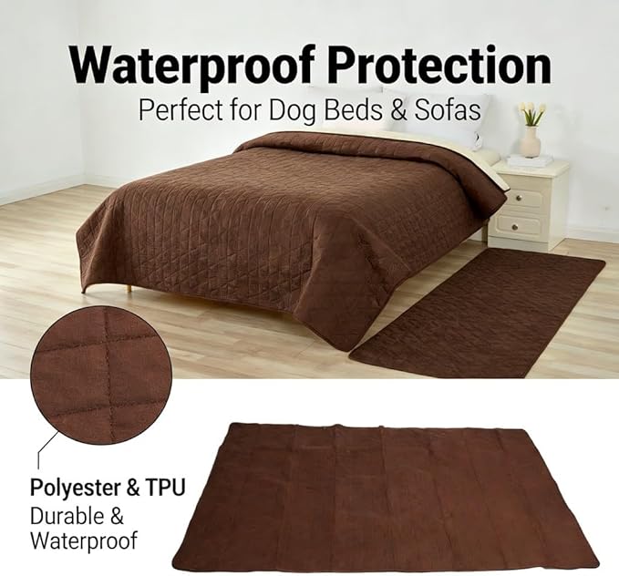 Waterproof Dog Bed Cover, Slip, Washable Pet Blanket Sofa Furniture Protector, Brown 52x82in - Double Sided Waterproof, Secure Non Slip Bottom, Ideal for Dogs and Cats (52x82inch)