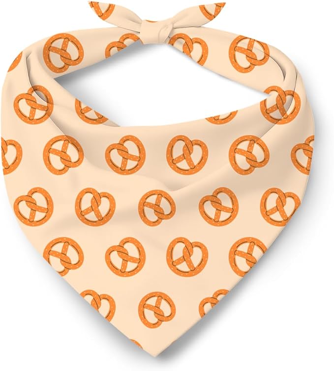 Pretzel Pattern Dog Bandana, Cute Food Themed Pet Kerchief, Pretzel Print Adjustable Triangle Dogs Scarf, Funny Comfortable Dog Bandana for Small Medium Dogs