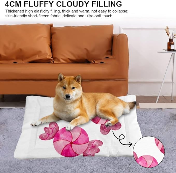 Christmas Candy Pink Pet Bed Pad Non Slip Waterproof Bottom Dog Winter Mat Chew Proof Cat Bed Mats Washable Dog Sofa Mat Multi Scenario Pet Supplies 24× 18 Inch