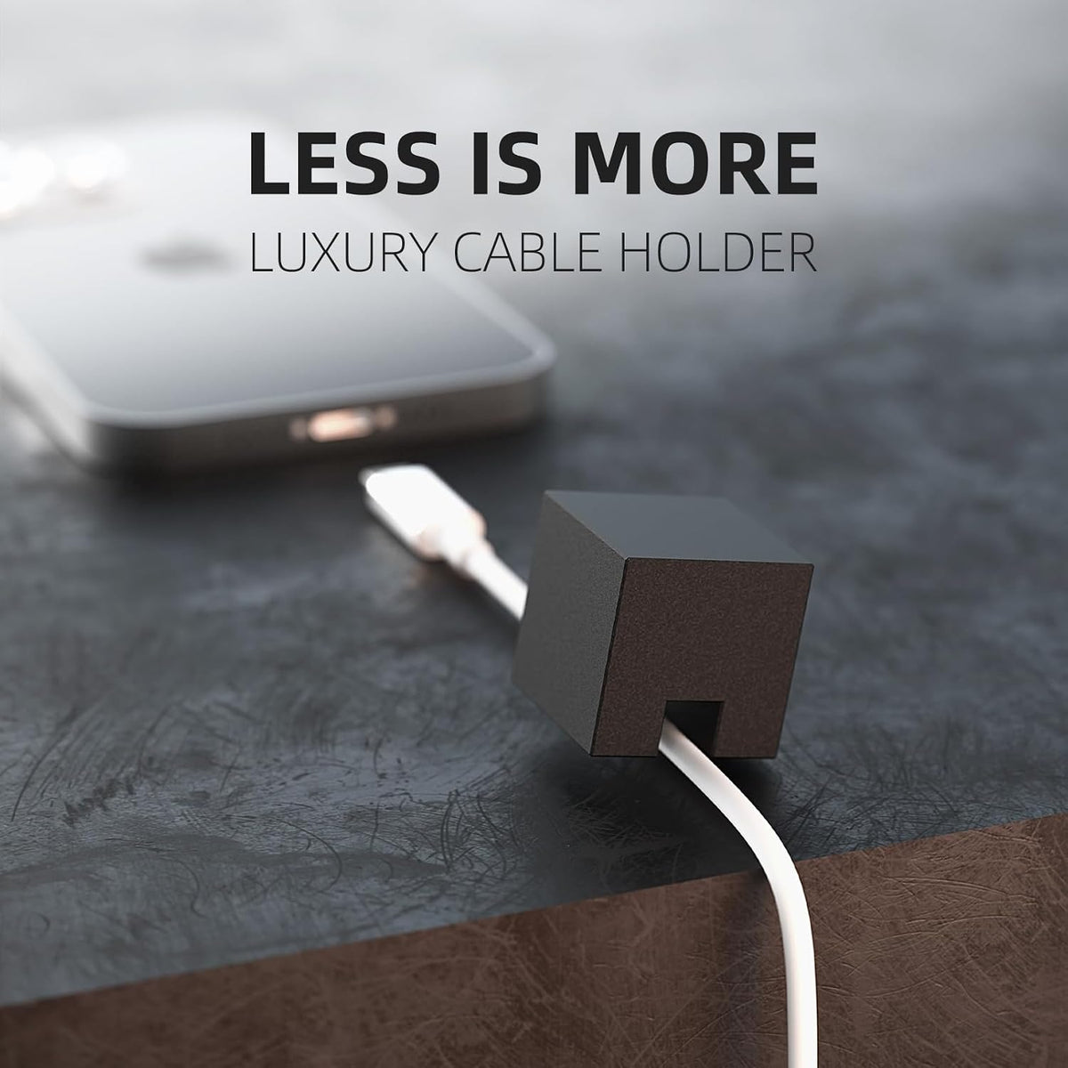 (2 PCS - Black) Metal Cord Holder, Weighted Cable Organizer or Management, Heavy Wire Keeper for Nightstand, Bedside Table, Desk - N2U Cube Cords Strap for Phone USB-C, Lightning Charger Cables