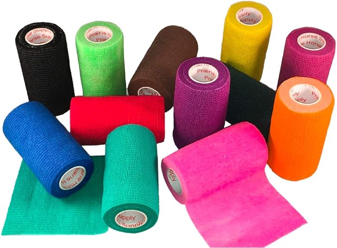3 Inch Vet Wrap Tape Bulk (Assorted Colors) (Pack of 6) Self Adhesive Adherent Adhering Flex Bandage Grip Roll for Dog Cat Pet Horse