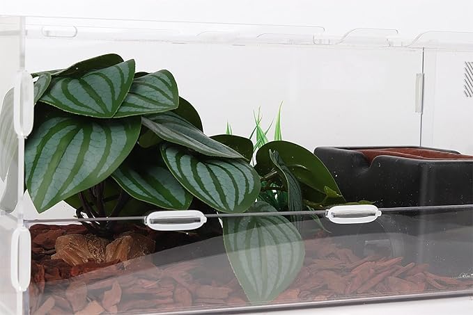 Reptile Plants for Terrarium, Ball Python Tank Decor Accessories fit Bearded Dragon Crested Leopard Gecko Lizard Chameleon Snake Frog Tortoise Hermit Crab - Fake Calathea Orbifolia