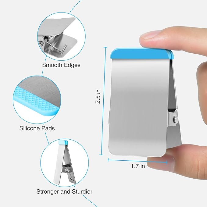 Bag Clips for Food, 6 Pack Metal Chip Clips with Colored Silicone, Heavy Duty Chip Clip with Air Tight Seal, Stainless Steel Clamp for Kitchen, Office, Tool Room