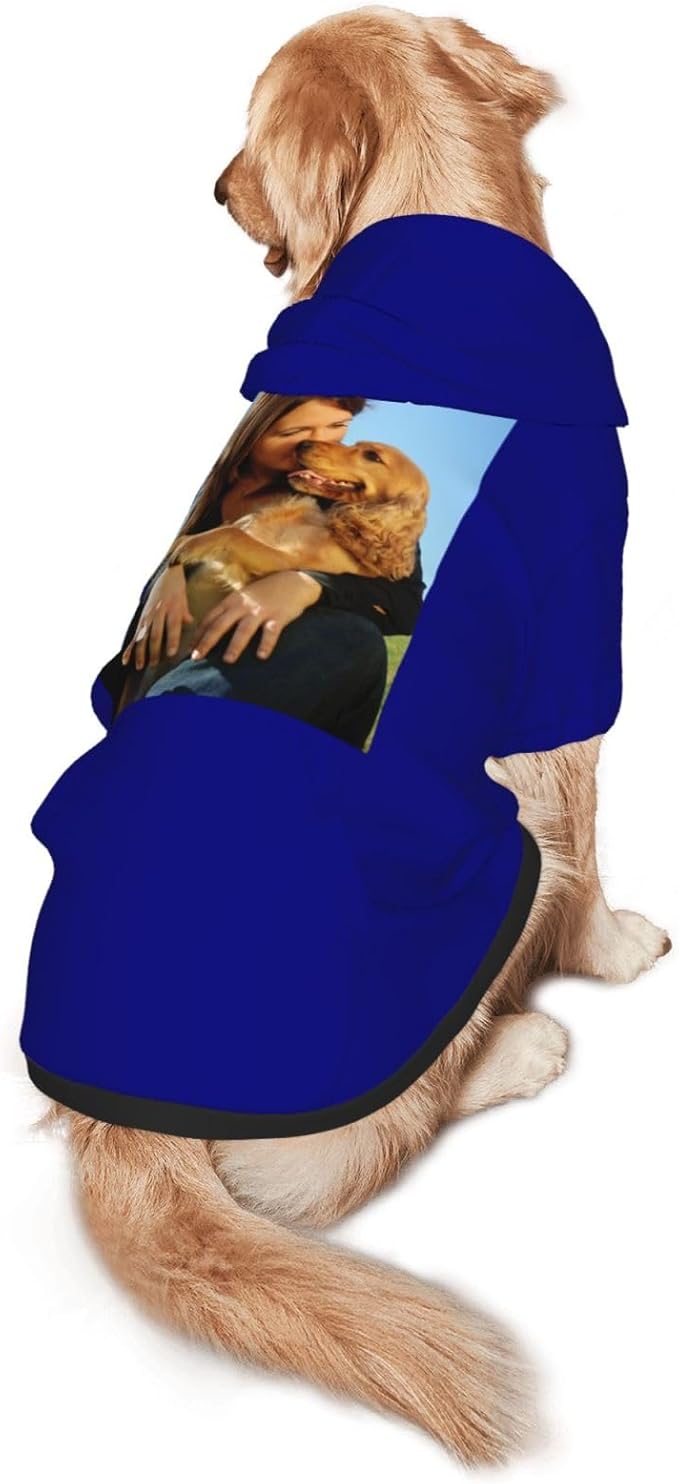 Custom Dog Hoodie with Your Design Soft & Warm Personalized Picture Logo Text Name Dog Clothes for Puppy Sweatshirt Hooded for Small Medium Large Dogs Girl/Boy Cats Pets Deepblue