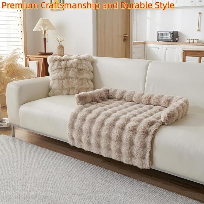 Luxurious Cozy Dog Couch Bed, Plush Dog Mat for Furniture Protector and Car, Non Slip Washable Calming Winter Thickened Pet Bed with Pillows for Large Medium Small Dogs/Cats