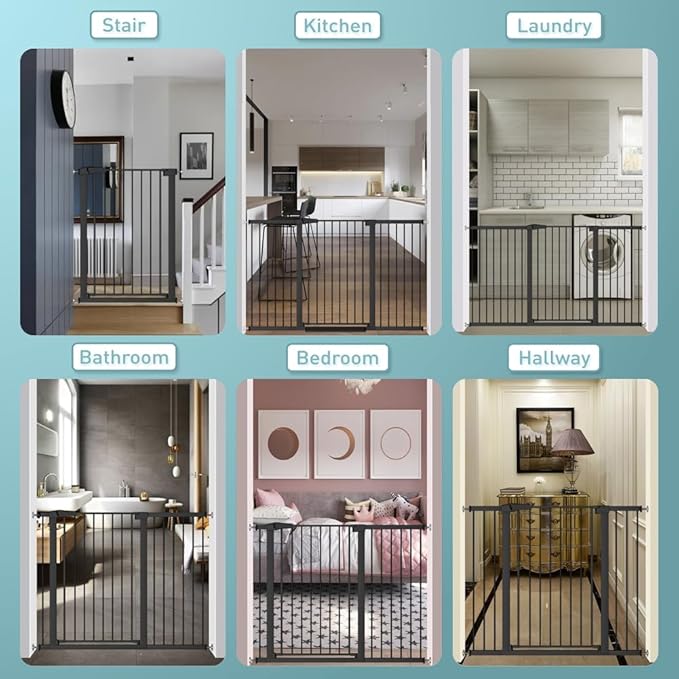 Fairy Baby 38" Extra Tall Pet Cat Gate, 54.4"-59.8" Extra Wide Long Dog Pet Gate Indoor, Safety Child Toddler Gate for Kids, Metal Auto Close Puppy Gate for House Stairs Doorway Walk Through, Black