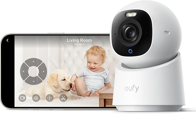 eufy Indoor Cam E30, Latest Generation, 4K UHD Security Camera, Pet/Dog/Baby Camera with Phone app, Color Night Vision, Human/Pet Auto Tracking, 360 Pan-Tilt, Works with Homekit (Renewed)