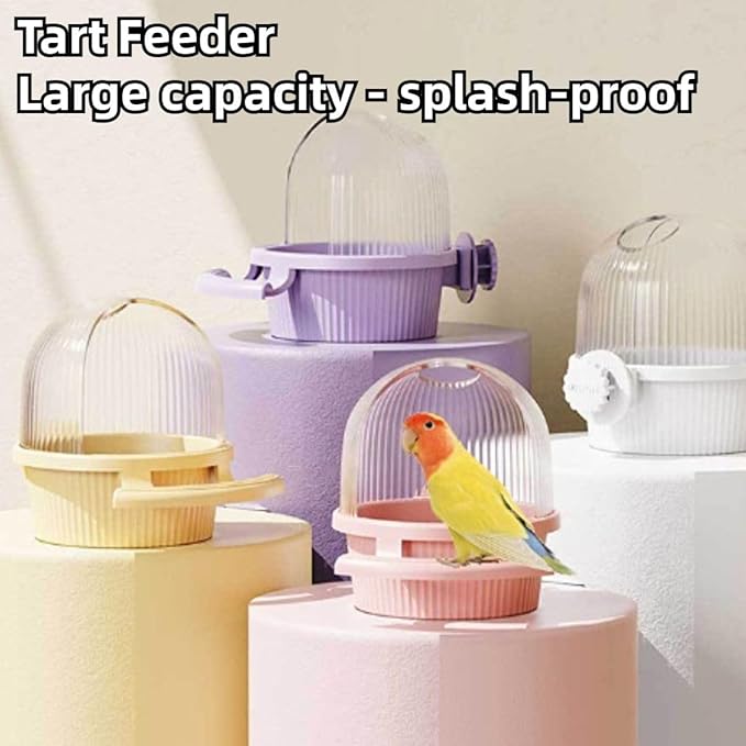 Bird Feeder for Cage – No Mess Feeder & Water Dispenser, Easy to Install and Clean, Semi-Enclosed Design Prevents Splashing (White)