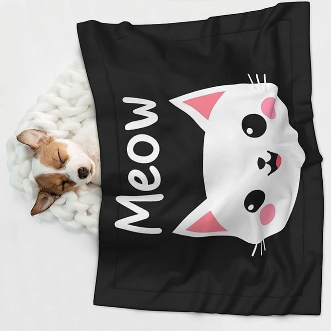 Cat Meow Print Soft Plush Pet Blanket, Washable Dog Blanket, Cat Fleece Throw, Puppy Bed Crate Mat & Sofa Couch Protector - Small