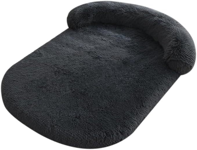 Calming Dog Bed - Fluffy Plush Mat with Removable Washable Cover | Furniture Protector for Large Dogs & Cats(Dark Grey,47.24X29.53X5.91in)