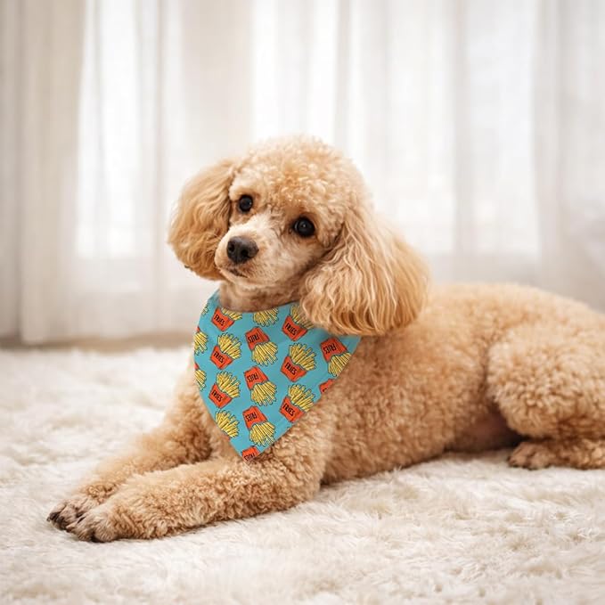 French Fries Pattern Dog Bandana, Cute Food Themed Pet Kerchief, Fries Lover Adjustable Triangle Dog Scarf, Comfortable Pet Bandana for Small Medium Dogs