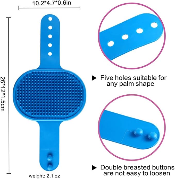 Dog Bath Brush Pet Bath Comb Brush Soothing Massage Rubber Comb 2pcs with Adjustable Ring Handle for Long Short Haired Dogs and Cats (Blue+Rose)
