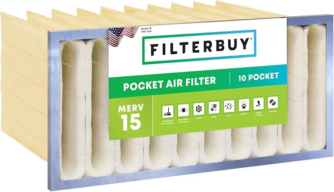Filterbuy 12x24x15 10-Pocket Air Filter MERV 15 HVAC Replacement