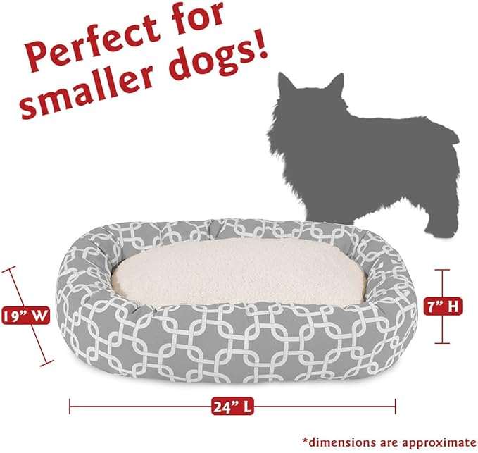 Majestic Pet 24 Inch Links Sherpa Calming Dog Bed Washable – Cozy Soft Round Dog Bed with Spine for Head Support - Fluffy Donut Dog Bed 24x19x7 (inch) – Round Pet Bed Small - GRAY