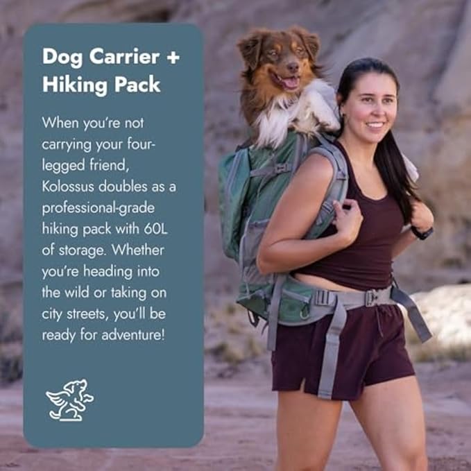 K9 Sport Sack Kolossus - XXL, Myrtle Green - The Big Dog Backpack - Ideal for Dogs 26-29” Long - Fully Adjustable Pet Carrier - Doubles as a Professional-Grade 60L Hiking Pack