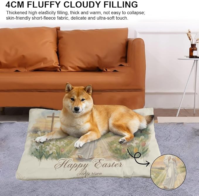 Dog Bed Furniture 36 × 24 Inch Spring Floral Easter He is Risen Dogs Pads Small Dog Crate Pad Thick Crate Bed for Cages Kitten Camas para Perros One Pack Pet Beds for Small Dogs Kennel Pad