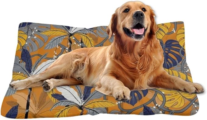 Brown Jungle Leaves Little Dog Bed Small Dog Mat Bed Crate Pad Crate Cushion Washable Non-Slip Chew Resistant for Easy to Clean Pad Mat for Cushions Indoor Outdoor 24X18 Inch