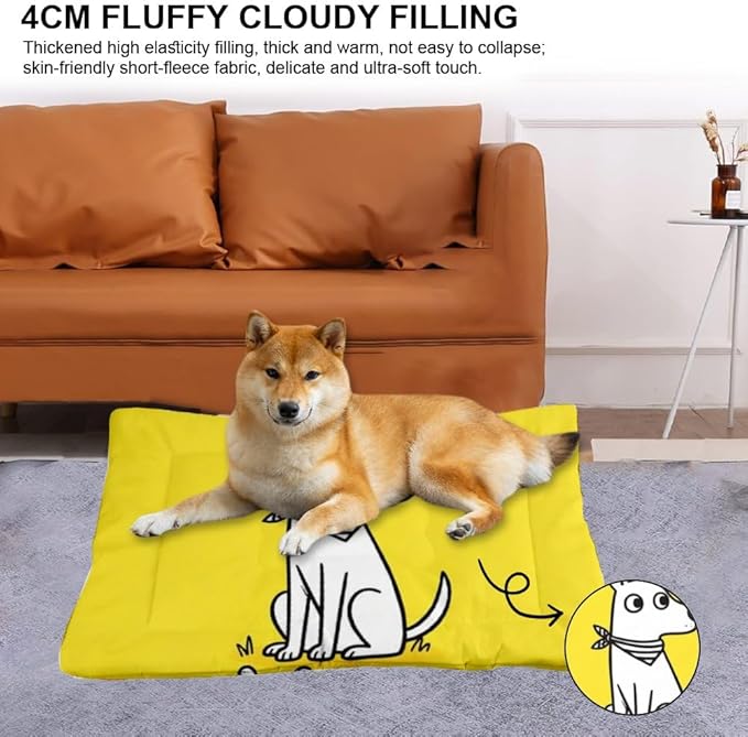 Cute Dog Yellow Chew-Resistant Dog Beds Crate Bed Mattress Puppy Pads Washable Cushions for Lining Pet Crates Washable Non-Slip Bed for Crate Furniture Pet Mats Puppy Indoor Outdoor 36X24 Inch
