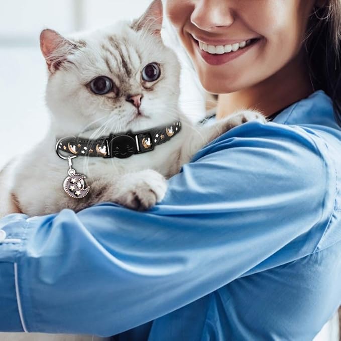 2Pcs Breakaway Cats Collars Cat Collars for Boy & Girl Cats Adjustable Kitten Collars with Bell,Black+Teal,8"-13.1"