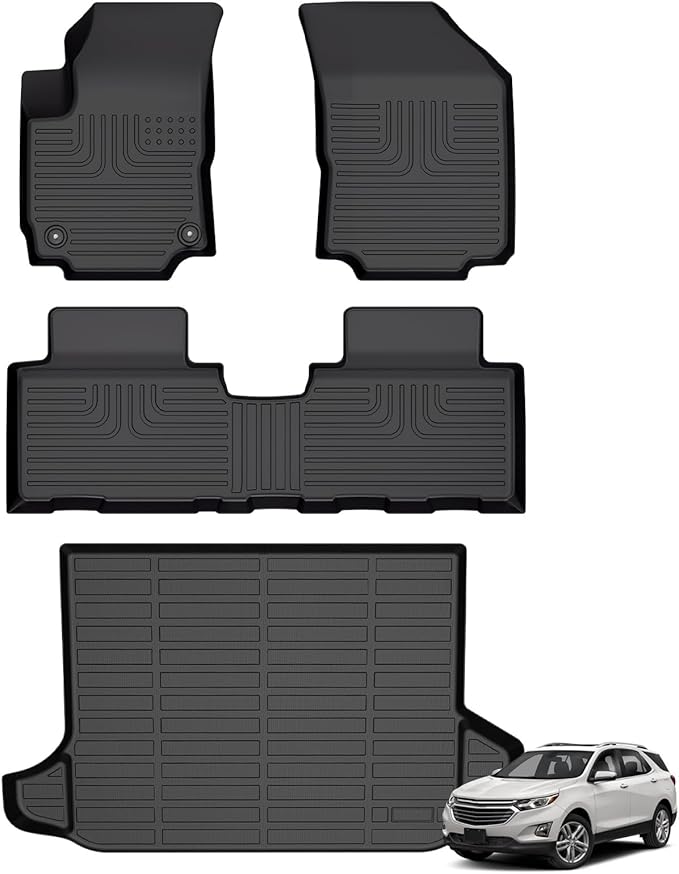 Hutisya-Floor Mats & Cargo Liner Set Fit for GMC Terrain 2018-2024 & Chevy Equinox 2018-2024(Not for EV) All Weather Protection Anti-Slip & Durable TPE Full Set Liners Automotive Accessories-Black