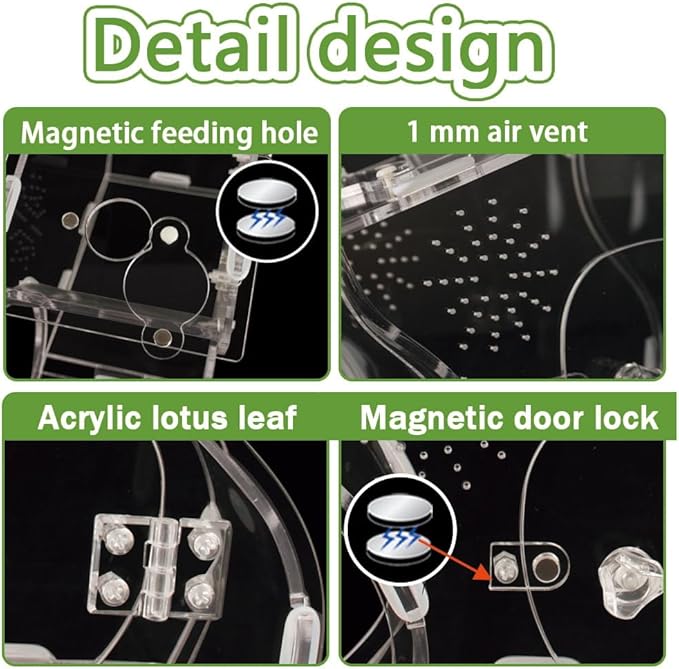 Premium 3mm Acrylic Terrarium for Jumping Spiders & Tarantulas | 5.9"x9.4"x3.5" Tall Arboreal Enclosure with Magnetic Doors & 1mm Micro-Vents | Escape-Proof Habitat for Mantis, Reptiles, Frogs