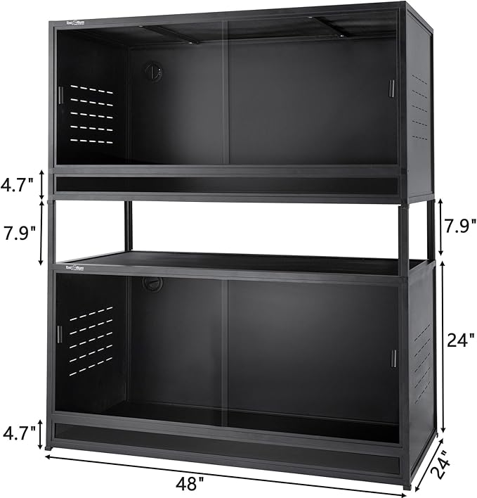 Stackable Space Efficient Reptile Terrarium 120 Gallon 4x2x2FT Large PVC Enclosure Breeding Tank for Bearded Dragon Gecko Lizard Snake, with Front Opening Tempered Glass Door