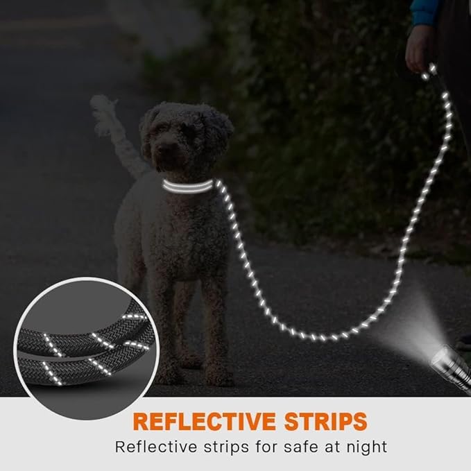 Taglory Rope Dog Leash 5 FT with Comfortable Padded Handle, Highly Reflective Threads Leash and Anti-Tangle Clip for Walking Small Dogs, 3/8 inch, Grey