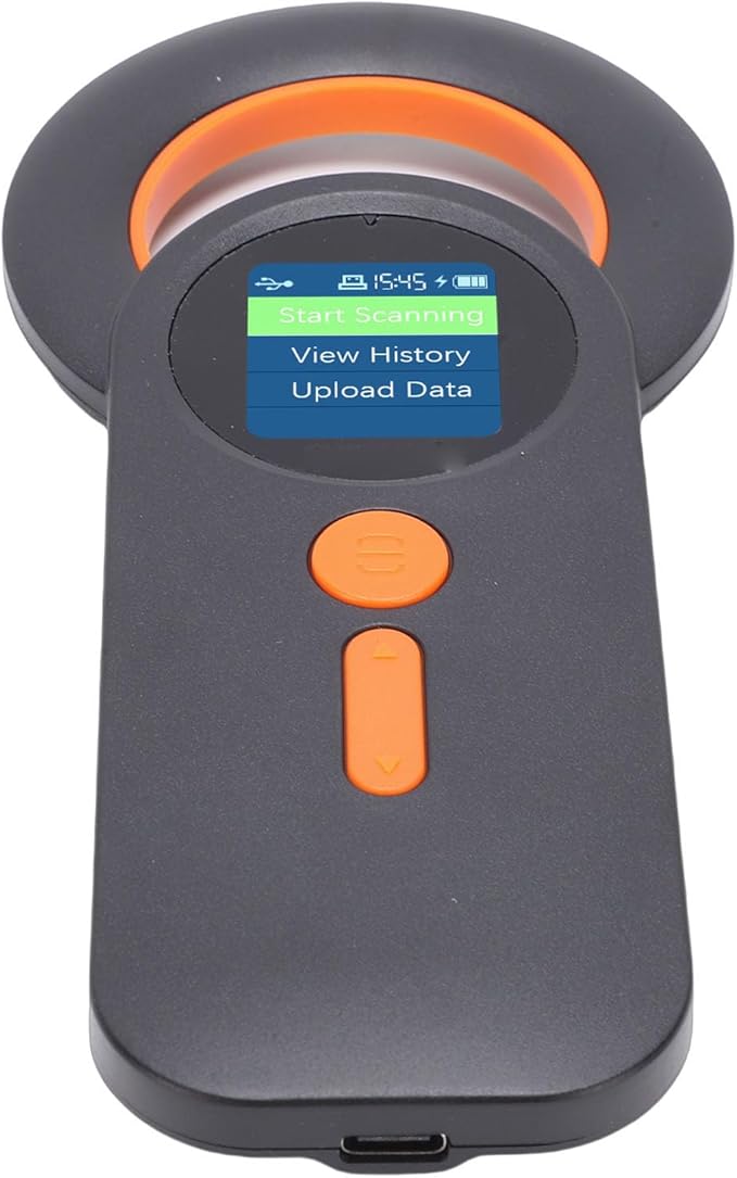 Animal Chip Scanner Wireless 2.4G Connection Pet Reader for Efficient Tag Management and Long Battery Life - Support 240 Data Storage for Pet Owners, ABSCurrent, Black and Orange Color