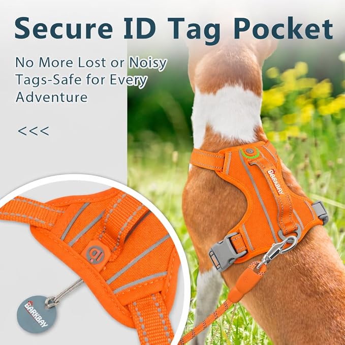 BARKBAY Dog Harness No Pull Oxford with ID Tag Pocket - Heavy Duty, Reflective, Easy Control for Large Dogs(Pumpkin Oxford,XL)