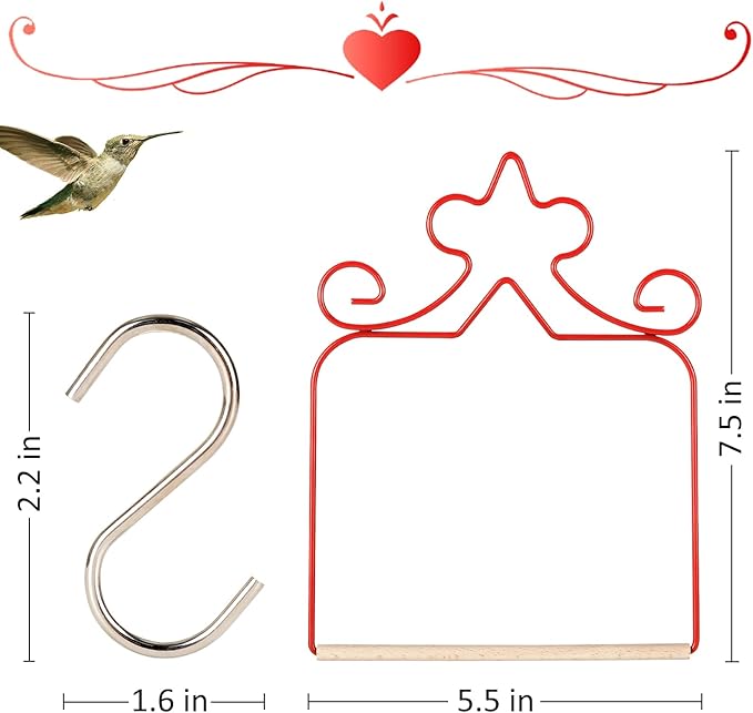 Hummingbird Swings 4 Pack, Rust Resistant Metal Frame, Red Hummingbird Perches with Wooden Dowel,Perfect for Hanging Outdoor Trunk Lawn Patio Garden Yard Porch