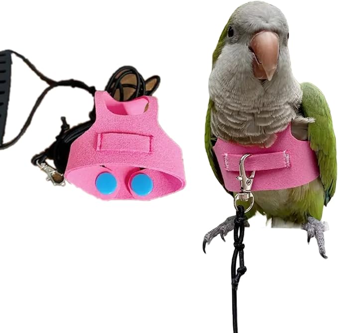 Bird Flight Harness Vest, Parrot Flight Suit with Leash for Parakeets Cockatiels Conures Budgies, Bird Flying Clothes with Rope and Handle for Outdoor Activities Training (S, Pink)