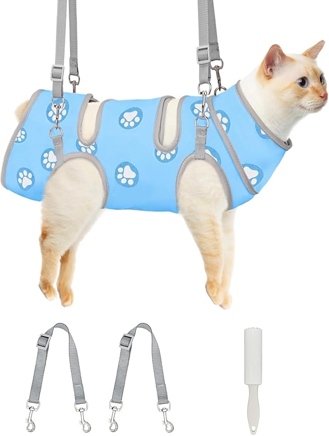 Supet Cat Grooming Hammock, Self-Adherent Cat Wrap for Cutting Nails, Anti-Escape Calming Wrap for Medicine, Nail Clipping, Teeth Brushing, Ear Cleaning