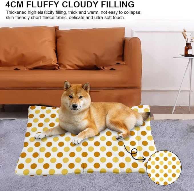 Orange Polka Dot Cute Dog Crate Beds Furniture Dog Crate Mat Pads Washable Bed Washable Non-Slip Beds for Crates Medium Bed for Pet Mat Cushions Indoor Outdoor 36X24 Inch