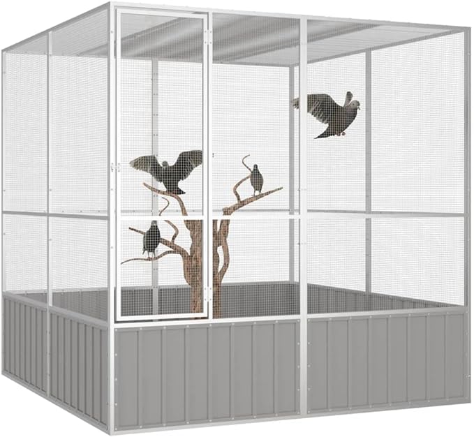 Tidyard Large Bird Cage, Spacious Galvanized Steel Aviary for Budgies and Parrots, Rectangular Shape, Outdoor Use, 84.1 x 85.6 x 83.3 in
