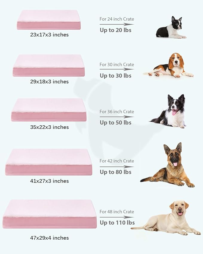 KSIIA Orthopedic Dog Bed - Waterproof & Washable with Removable Cover, Deluxe Plush Egg Crate Foam Design for Large Dogs, 41x27 Inch Pink Dog Crate Bed