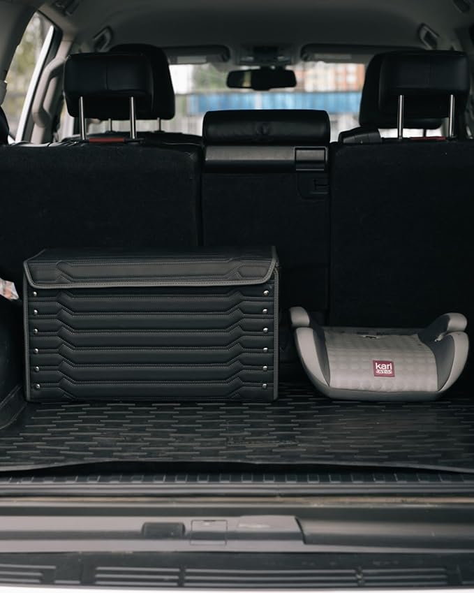 Owleys Car Trunk Organizer For Shoes - Storage Crate For SUV, Sedan Or Truck - Foldable Cargo Bin For Travel Gear & Sports Kits - Practical Holiday Gifts For Drivers (Highway 21.6 inch)