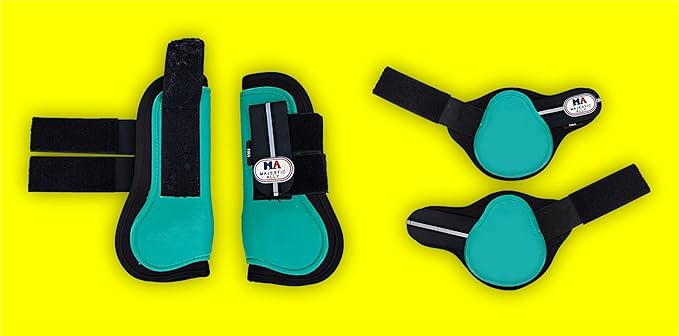 Majestic Ally Horse Leg Protection Fetlock and Tendon Boots Set, PU Shell, Neoprene Lining, Hook and Loop Closures, Multiple Colors and Sizes