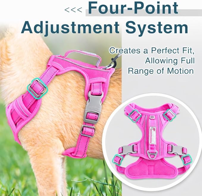 BARKBAY Dog Harness No Pull Oxford with ID Tag Pocket - Heavy Duty, Reflective, Easy Control for Large Dogs(Pink Oxford,L)