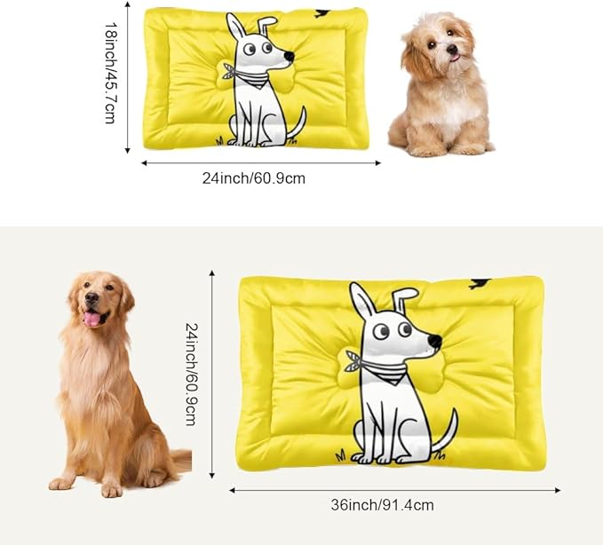Cute Dog Yellow Chew-Resistant Dog Beds Crate Bed Mattress Puppy Pads Washable Cushions for Lining Pet Crates Washable Non-Slip Bed for Crate Furniture Pet Mats Puppy Indoor Outdoor 36X24 Inch