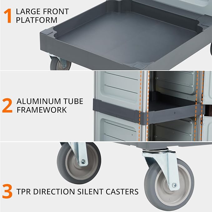 Heavy-Duty Commercial Janitorial Cleaning Cart with Dual Cabinets, 3 Storage Shelves, Vinyl Trash Bag & Smooth-Rolling Wheels – Professional Housekeeping Trolley for Hotels, Schools & Apartments