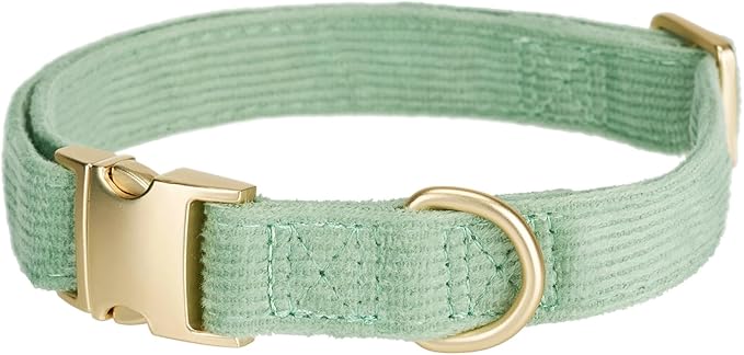 Soft Cotton Dog Collar with Metal Buckle Adjustable Heavy Duty Comfy Corduroy Collars for Small Medium Large Dogs,Grass Green,Small