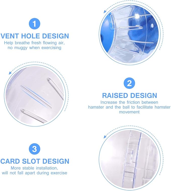 Hamster Exercise Ball Silent Hamster Wheel Small Animals Transparent Ball for Dwar Rat Relieves Boredom and Increases Activity (6inch with Stand, Blue)