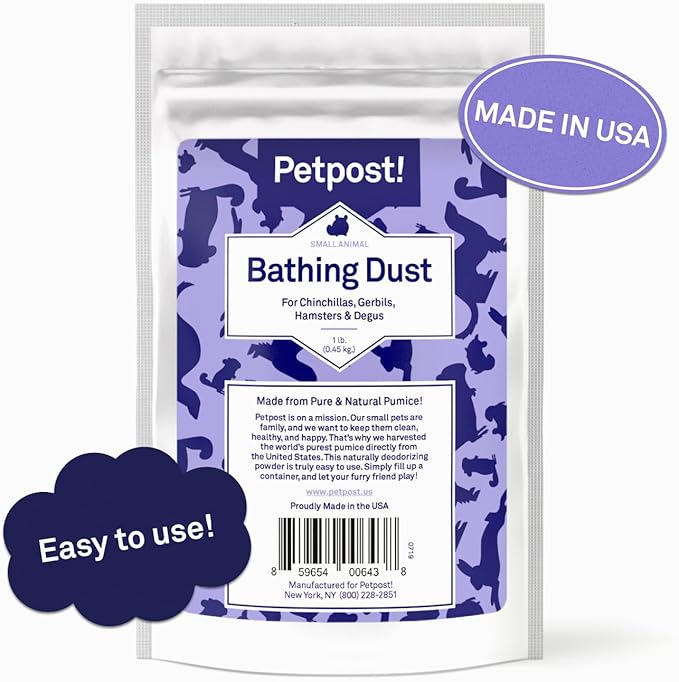 Petpost | Chinchilla Bath Dust for Small Animals - Natural, Pure Cleansing Pumice Sand for Cleaning Degus, Hamsters, & Gerbil 1 lb.