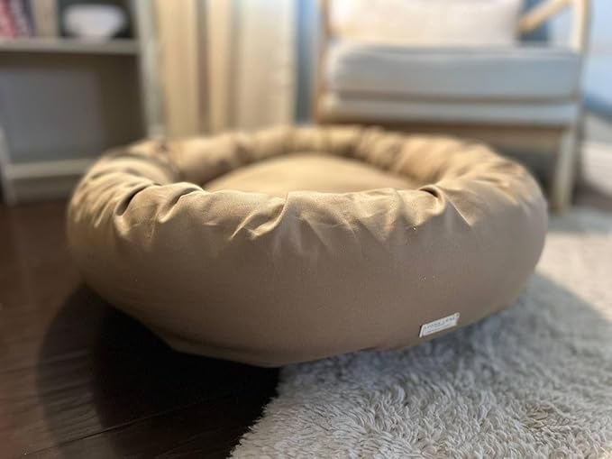 Organic Cotton Canvas Dog Bed: Removable Cover, Natural Fill - Made in USA (Tan, Large 35" x 8" inches)