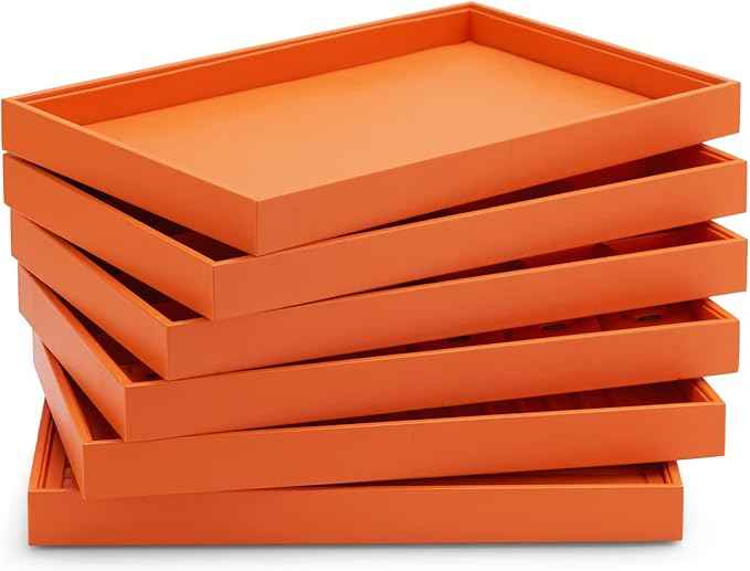 Oirlv Luxury Leather Jewelry Tray Orange Stackable Jewelry Drawer Organizer