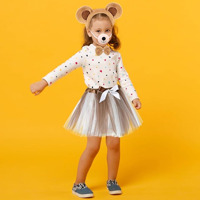 Zhanmai 5 Pcs Carnival Animal Costume Kid Bear Puppy Dog Pup Kangaroo with Tutu Ear Headband Bowtie Tail Paws for Boys Girls