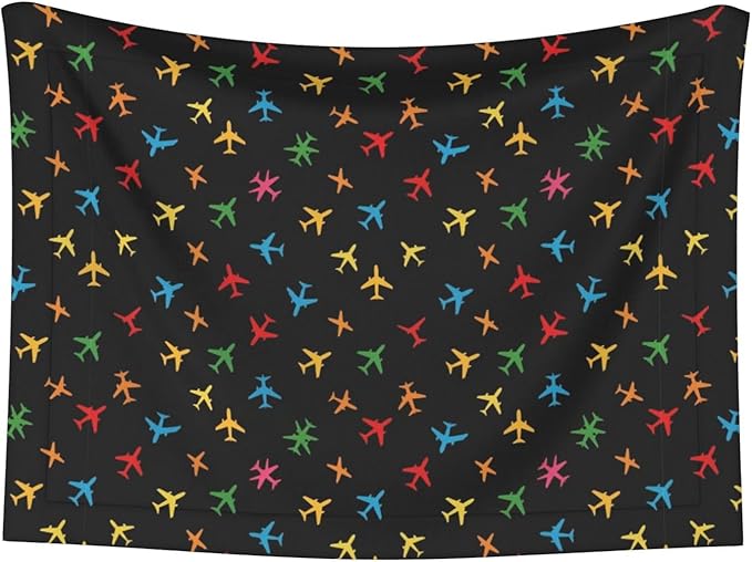 Pet Blanket for Car Rides Vet Visits, Colorful Aircraft Airplane Black, Two Sided Reversible Plush Design with Bumpy Dot Side Offers Comfort Home Piece On Go Travel