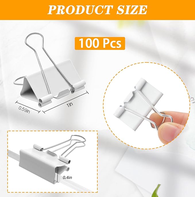 Jetec 100 Pcs 2in/51mm White Metal Binder Clips Bulk Medium Reusable Fold Back Binder Clips Paper Clamps Spring Steel Sturdy for Home School Office Supplies
